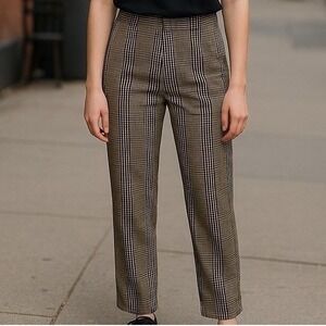 A New Day Women's Black Brown Tan Plaid Ankle Pants Size 6 Stretch Waist